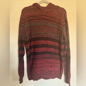 AMERICAN RAG - Men's Hooded Striped Sweater - Red/Black Merle - Size Large